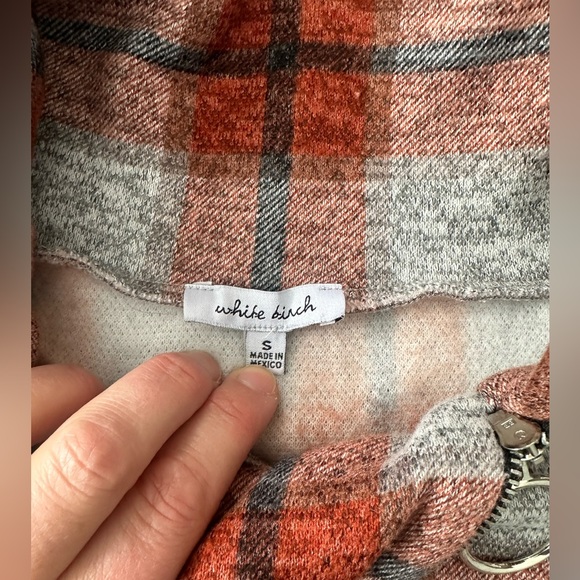 White Birch Plaid Cowl Neck Sweater Sweatshirt  Zip Detail Gray/OrangeSz L - Picture 7 of 7